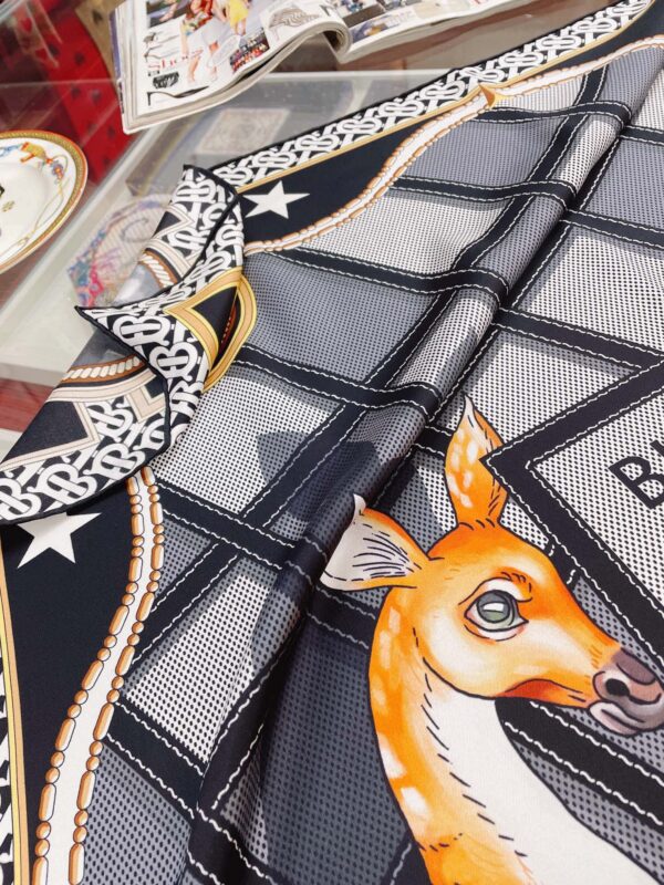 Burberry Deer Print Black Square Scarf 90cm/35in 