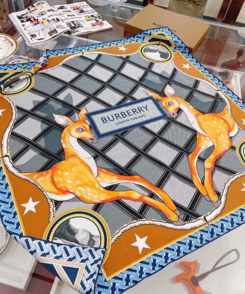 Burberry Deer Print Blue Square Scarf 90cm/35in 