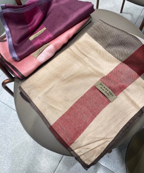 Burberry Lightweight Check Wool Silk Scarf Brown/Red/Grey 79in/200cm 