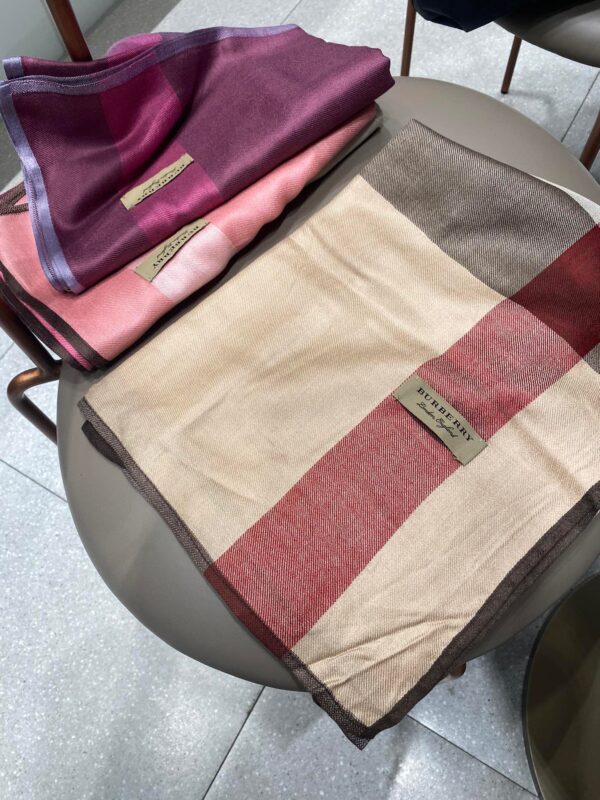 Burberry Lightweight Check Wool Silk Scarf Brown/Red/Grey 79in/200cm