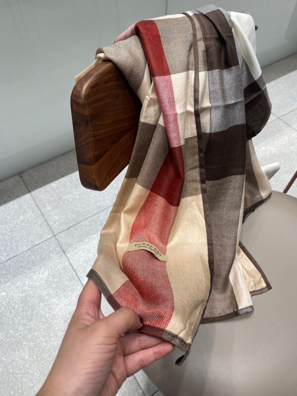 Burberry Lightweight Check Wool Silk Scarf Brown/Red/Grey 79in/200cm