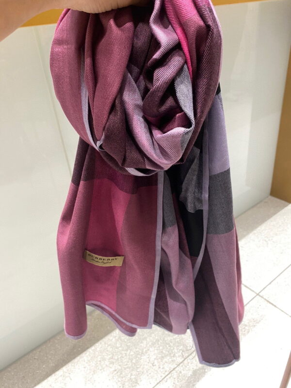 Burberry Lightweight Check Wool Silk Scarf Purple/Pink/Grey 79in/200cm