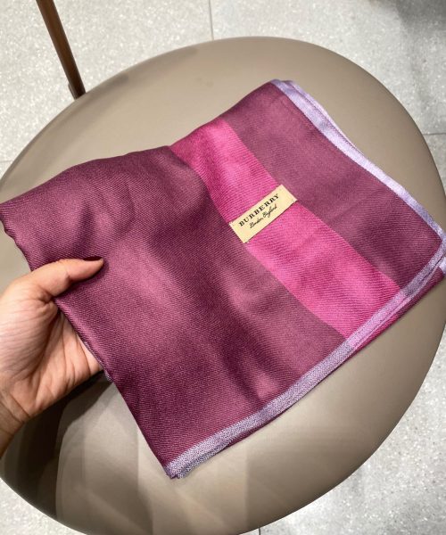 Burberry Lightweight Check Wool Silk Scarf Purple/Pink/Grey 79in/200cm 