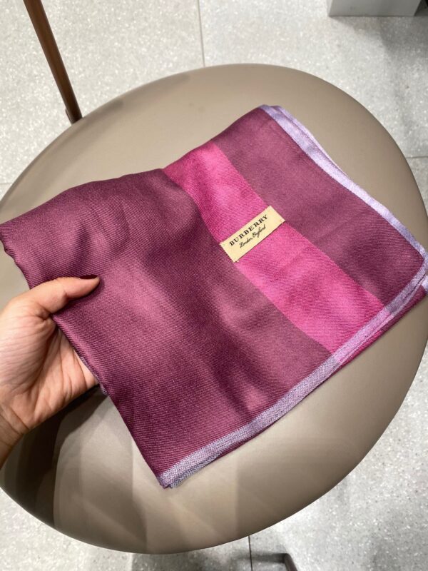 Burberry Lightweight Check Wool Silk Scarf Purple/Pink/Grey 79in/200cm 
