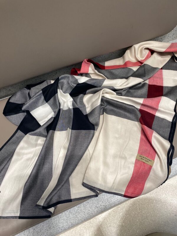 Burberry Lightweight Check Wool Silk Scarf White/Red/Grey 79in/200cm