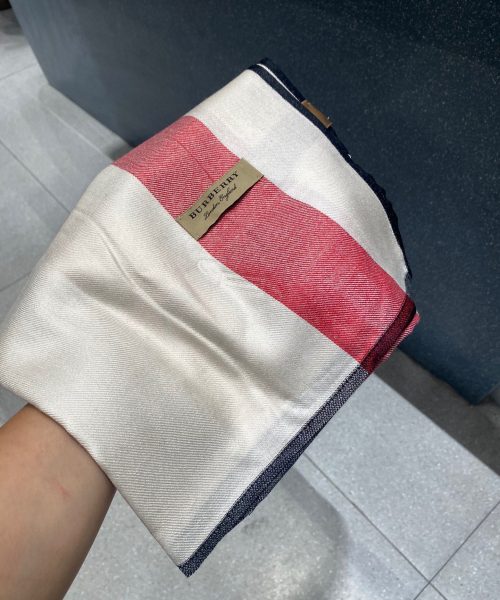 Burberry Lightweight Check Wool Silk Scarf White/Red/Grey 79in/200cm 