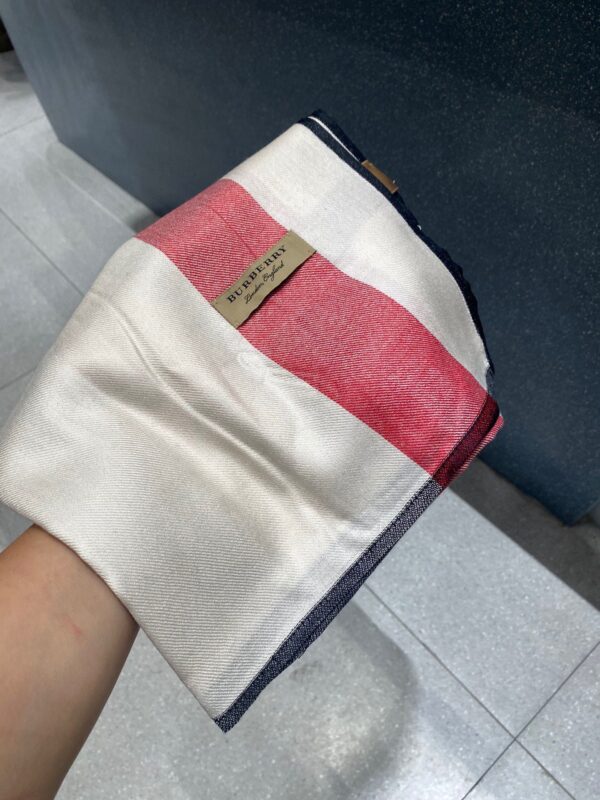 Burberry Lightweight Check Wool Silk Scarf White/Red/Grey 79in/200cm