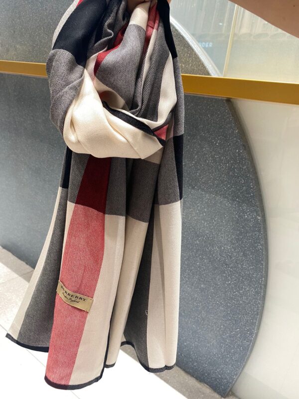 Burberry Lightweight Check Wool Silk Scarf White/Red/Grey 79in/200cm 