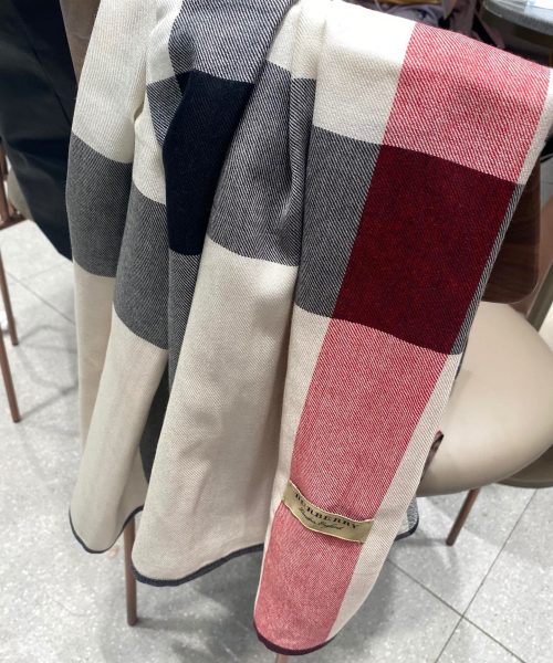 Burberry Lightweight Check Wool Silk Scarf White/Red/Grey 79in/200cm 