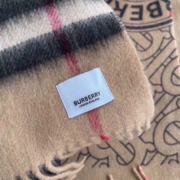 Burberry Reversible Check and Monogram Cashmere Scarf Brown 65in/165cm