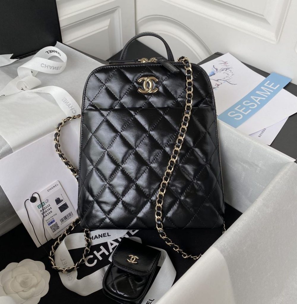 [REP 1:1] CC Rucksack Backpack Black/White/Pink/ Steel Blue For Women 7.1in / 18cm AS3332