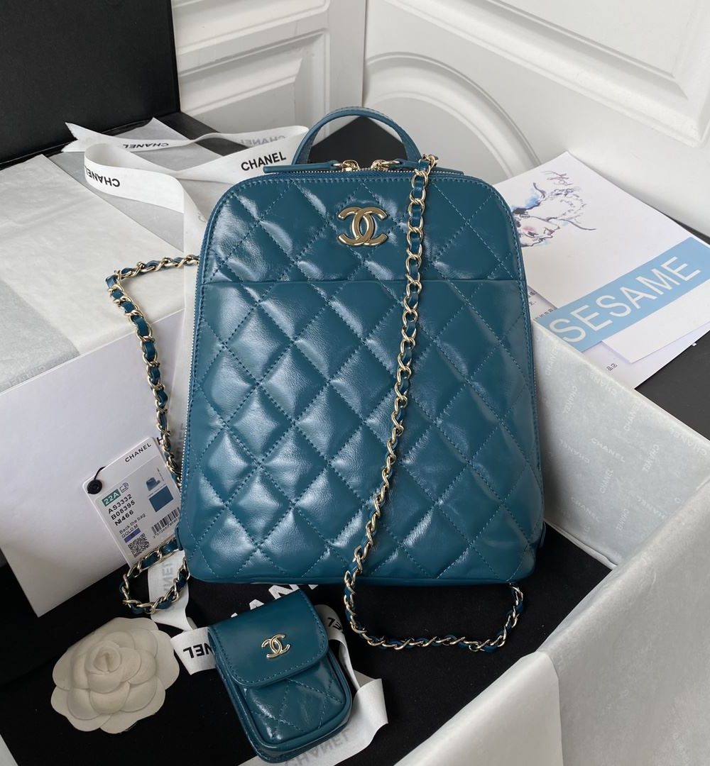 [REP 1:1] CC Rucksack Backpack Black/White/Pink/ Steel Blue For Women 7.1in / 18cm AS3332