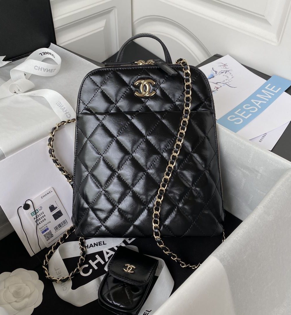 [REP 1:1] CC Rucksack Backpack Black/White/Pink/ Steel Blue For Women 7.1in / 18cm AS3332