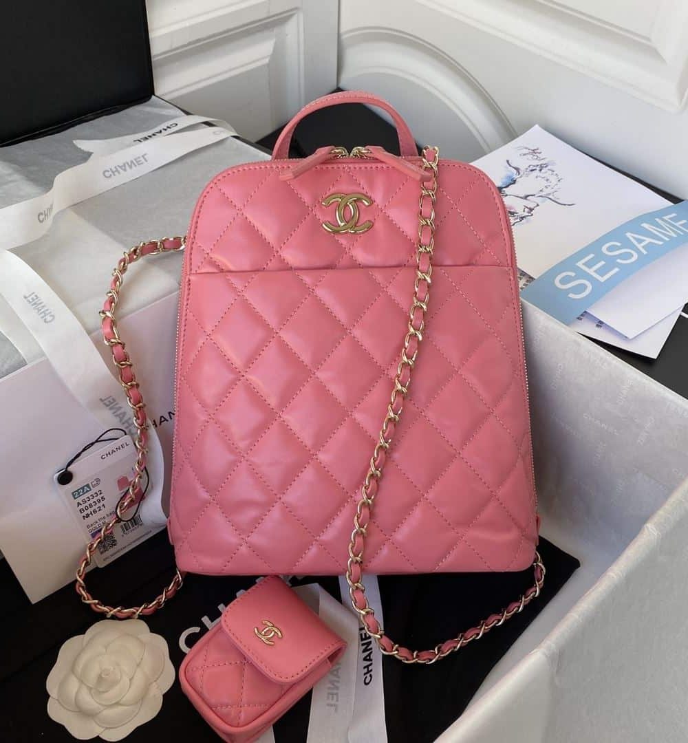 [REP 1:1] CC Rucksack Backpack Black/White/Pink/ Steel Blue For Women 7.1in / 18cm AS3332