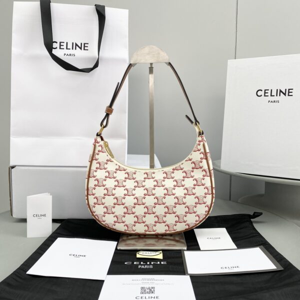 1:1 Replica Celine Ava Bag In Triomphe Canvas White/Red For Women 9in/23.5cm