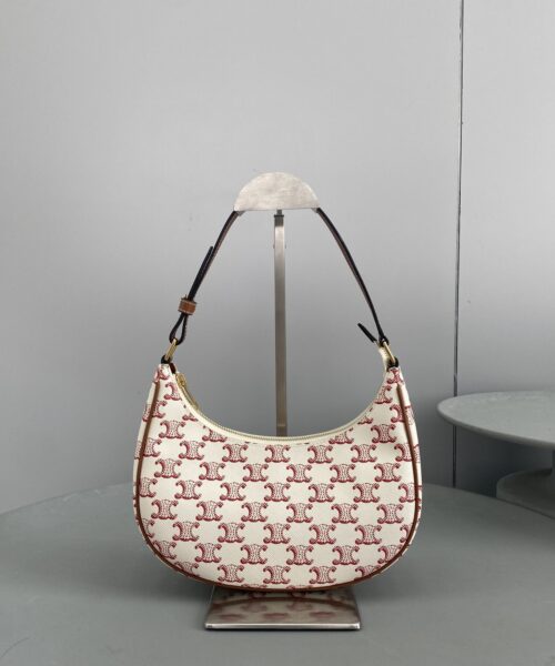 1:1 Replica Celine Ava Bag In Triomphe Canvas White/Red For Women 9in/23.5cm