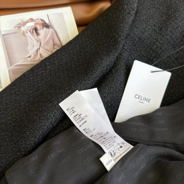 Celine Breasted Round Neck Tweed Jacket Black For Women
