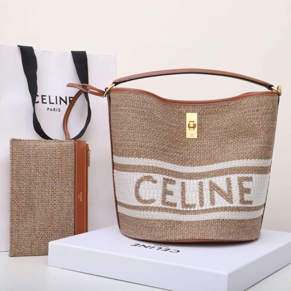 1:1 Replica Celine Bucket 16 Bag In Striped Textile Beige For Women 9.8in/25cm