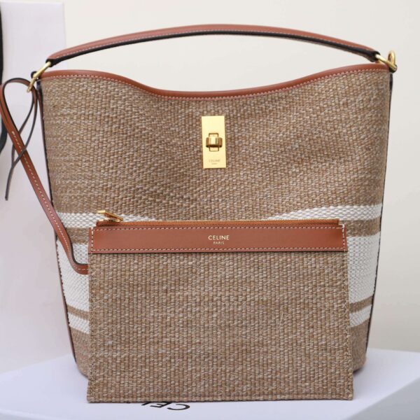 1:1 Replica Celine Bucket 16 Bag In Striped Textile Beige For Women 9.8in/25cm