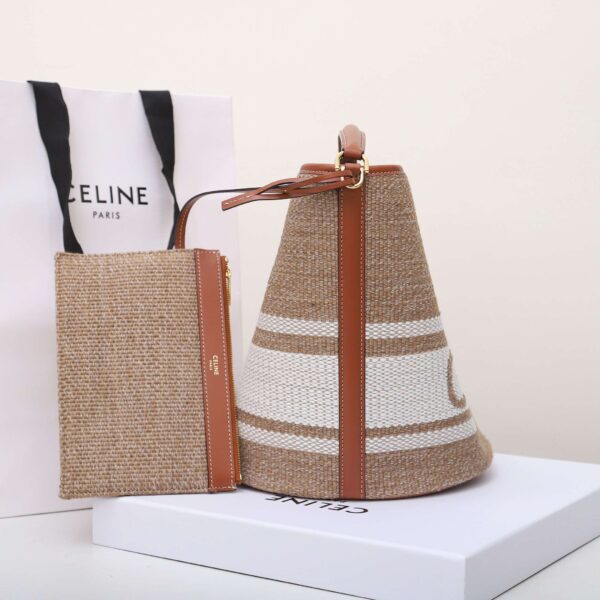 1:1 Replica Celine Bucket 16 Bag In Striped Textile Beige For Women 9.8in/25cm
