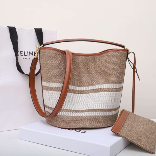 1:1 Replica Celine Bucket 16 Bag In Striped Textile Beige For Women 9.8in/25cm