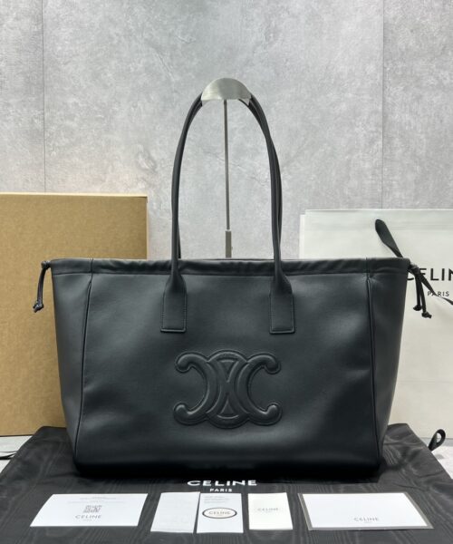 1:1 Replica Celine Cabas Drawstring Cuir Triomphe Black For Women 17in/44cm 199973DU3.38NO