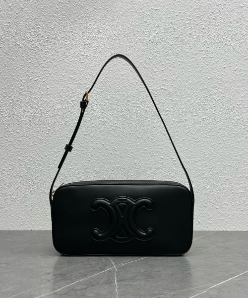 1:1 Replica Celine Camera Shoulder Bag Cuir Triomphe Black For Women 10in/26cm
