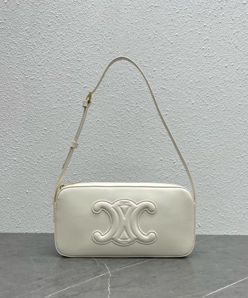 1:1 Replica Celine Camera Shoulder Bag Cuir Triomphe White For Women 10in/26cm