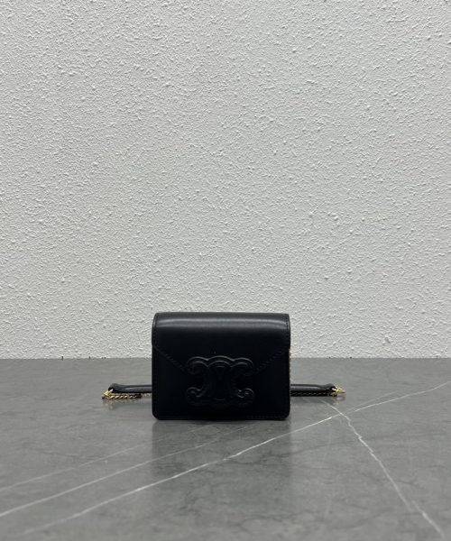 1:1 Replica Celine Card Holder On Chain Triomphe Black For Women 4in/11cm 10J743DPV.38NO