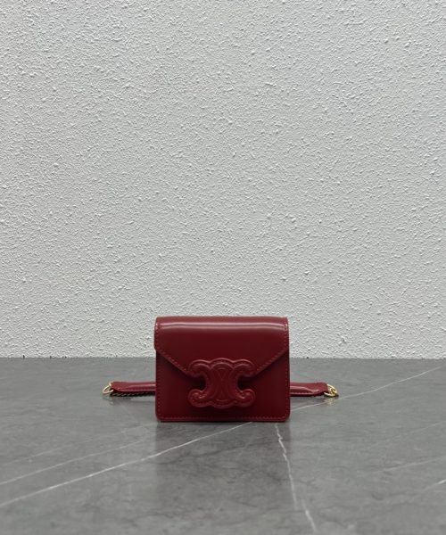 1:1 Replica Celine Card Holder On Chain Triomphe Red For Women 4in/11cm 10J743DPV.27VD