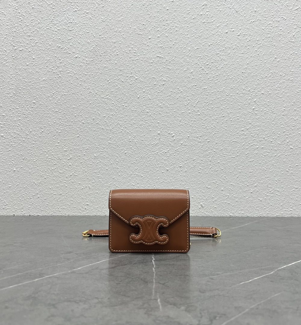 1:1 Replica Celine Card Holder On Chain Triomphe Tan For Women 4in/11cm 10J743DPV.04LU