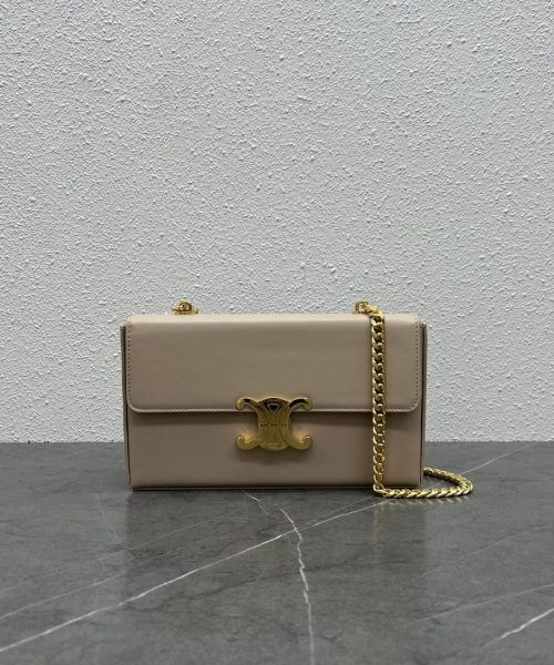 1:1 Replica Celine Chain Box Triomphe Bag Beige For Women 9in/22cm
