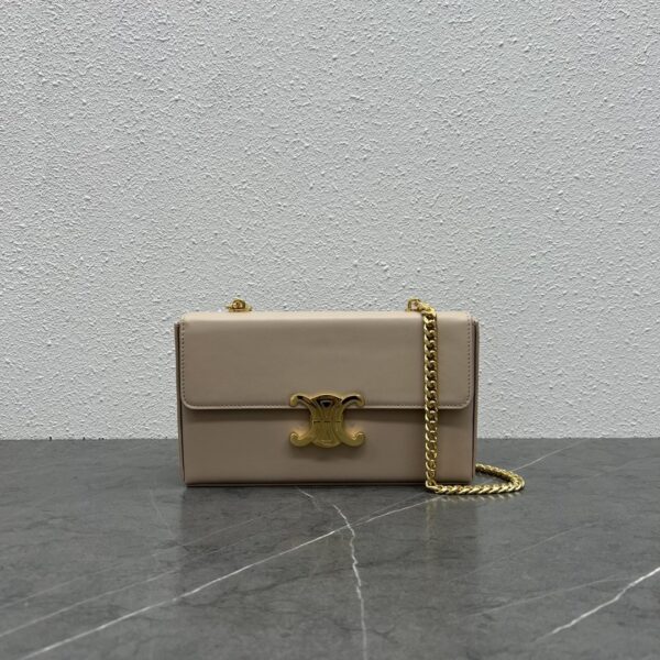 1:1 Replica Celine Chain Box Triomphe Bag Beige For Women 9in/22cm
