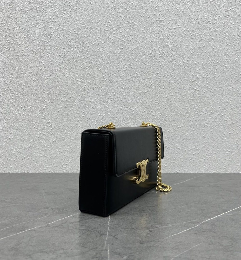 1:1 Replica Celine Chain Box Triomphe Bag Black For Women 9in/22cm 110803BF4.38NO
