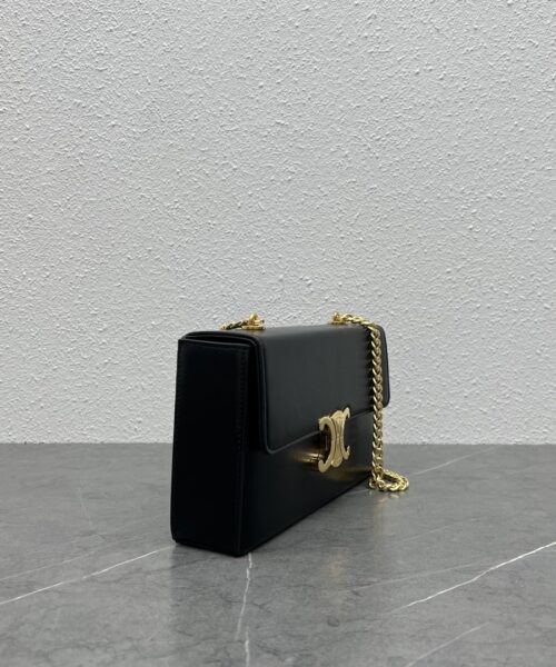 1:1 Replica Celine Chain Box Triomphe Bag Black For Women 9in/22cm 110803BF4.38NO