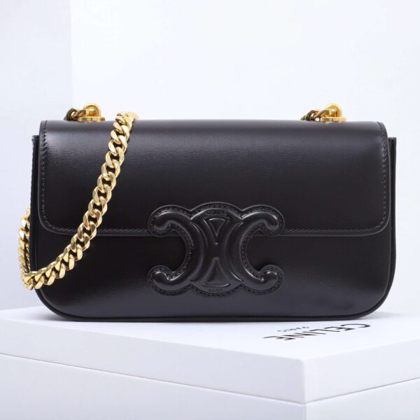 1:1 Replica Celine Chain Shoulder Bag Black/Brown For Women 8in/20.5cm