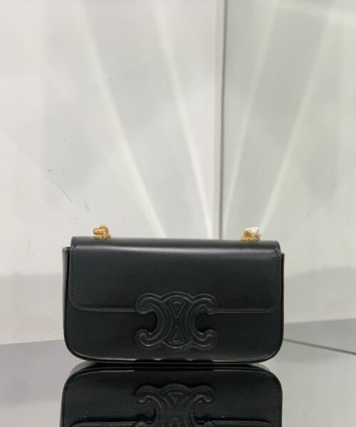 1:1 Replica Celine Chain Shoulder Bag Cuir Triomphe Black For Women 7.9in/20cm