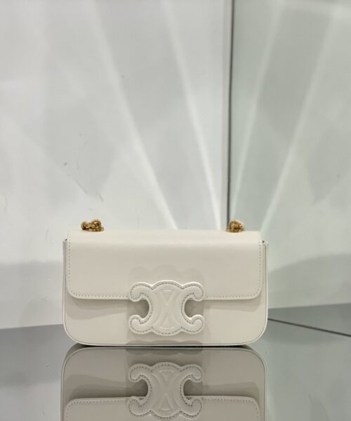 1:1 Replica Celine Chain Shoulder Bag Cuir Triomphe White For Women 7.9in/20cm