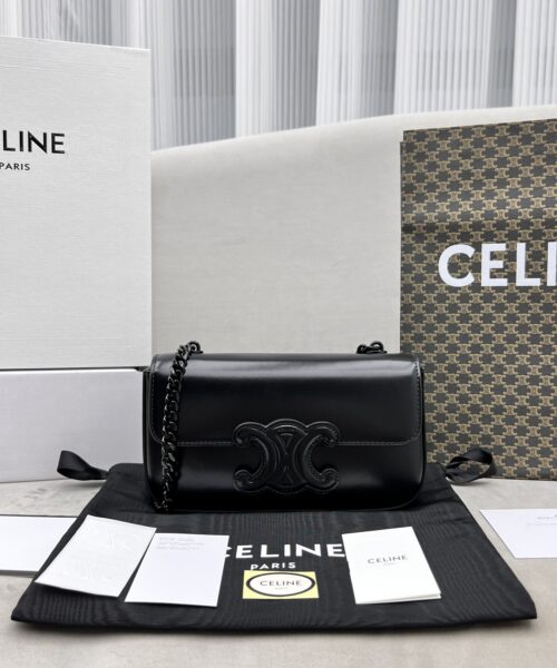 1:1 Replica Celine Chain Shoulder Bag Triomphe Black For Women 8in/20.5cm 197993EQJ.38NN