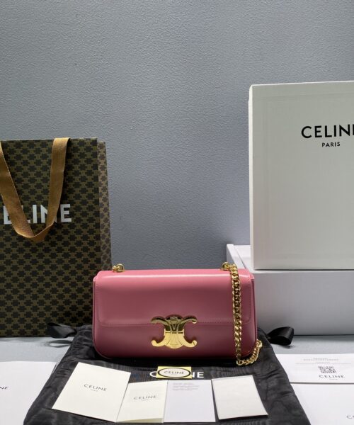 1:1 Replica Celine Chain Shoulder Bag Triomphe Pink For Women 8in/20.5cm