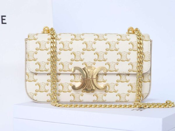 1:1 Replica Celine Chain Shoulder Bag White For Women 8in/20.5cm