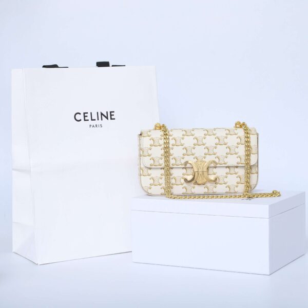 1:1 Replica Celine Chain Shoulder Bag White For Women 8in/20.5cm