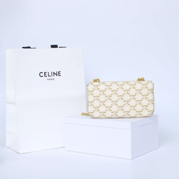 1:1 Replica Celine Chain Shoulder Bag White For Women 8in/20.5cm
