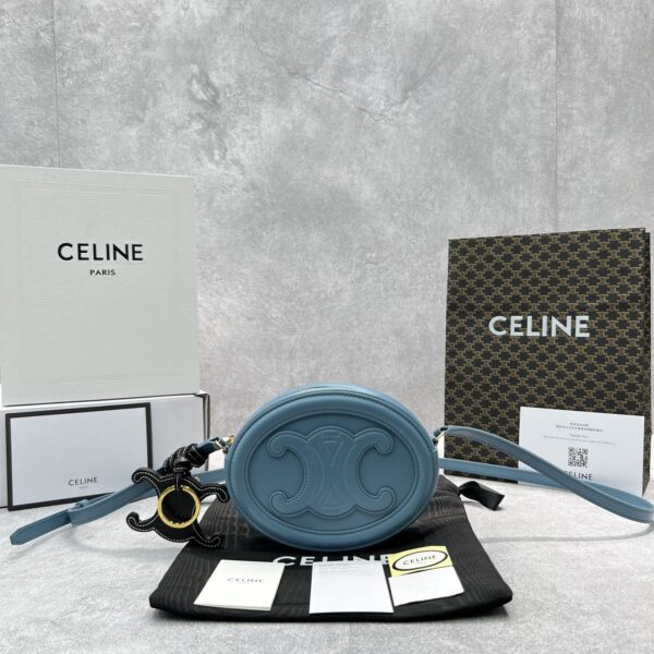 1:1 Replica Celine Crossbody Oval Purse Cuir Triomphe Blue For Women 6in/16cm 10I703DPQ.07DD