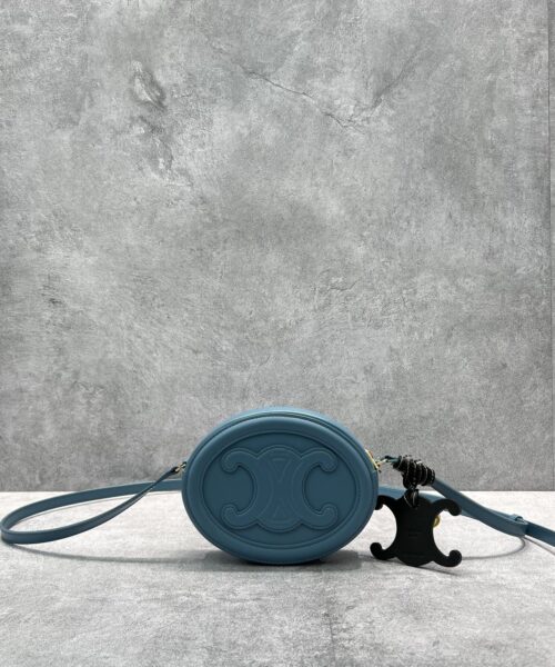 1:1 Replica Celine Crossbody Oval Purse Cuir Triomphe Blue For Women 6in/16cm 10I703DPQ.07DD