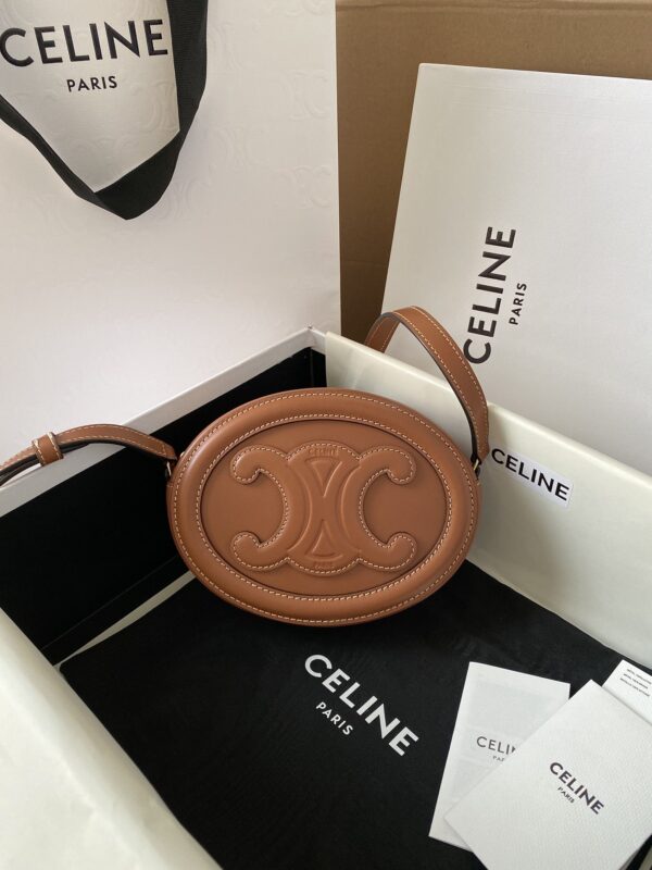 1:1 Replica Celine Crossbody Oval Purse Cuir Triomphe Brown For Women 6in/16cm 10I703DPQ.04LU