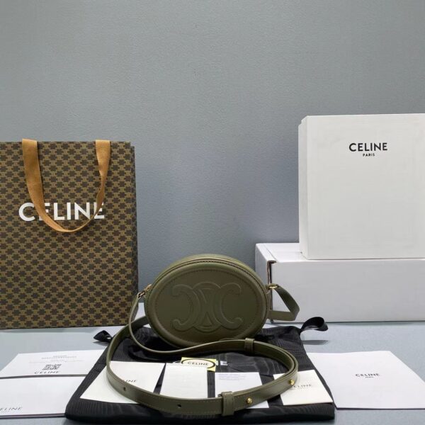 1:1 Replica Celine Crossbody Oval Purse Cuir Triomphe Dark Green For Women 6in/16cm