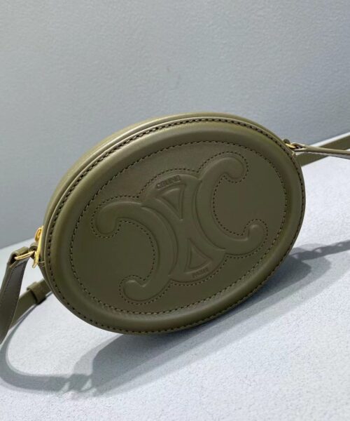 1:1 Replica Celine Crossbody Oval Purse Cuir Triomphe Dark Green For Women 6in/16cm