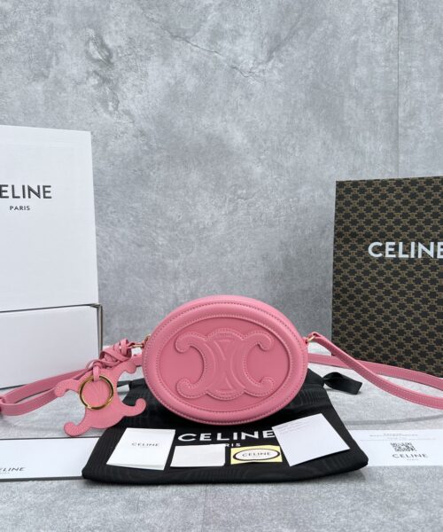 1:1 Replica Celine Crossbody Oval Purse Cuir Triomphe Pink For Women 6in/16cm 10I703DPQ.27LK