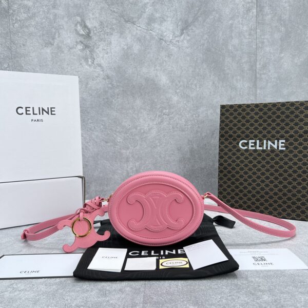1:1 Replica Celine Crossbody Oval Purse Cuir Triomphe Pink For Women 6in/16cm 10I703DPQ.27LK